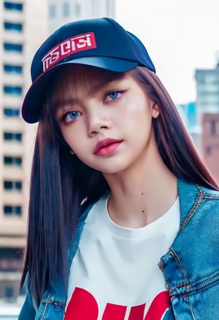 JobId: 7f016482-0511-0d4e-f399-029d351934bfFunction: text2imageInput:  width: 416  height: 608  prompt: >-    lalisa, girl posing for pic in front of tall building.    Blue eyes. small perfecteyes     Wearing ripped Denim jacket red trucker hat    no makeup. Clear skin.  realistic skin style    Long dark black slick back hair. No makeup. Dusk, Street light. Looking at camera POV. Slight smile, tilting head.. Tilt head.    Medium Close Up shot. Bokeh. Bokeh light.  model: absolute_reality_1_8_1  count: 1  negative_prompt: (low quality, worst quality:1.4), signature, bad-hands-5, EasyNegativeV2, bad anatomy, bad hands  guidance: 8  steps: 16  sampler: dpmpp_2m_karras  seed: 2900002162  upscale: 1  lora1: 26ABDF99A495893F8A03B7BB1AB694F7FBF073421A777B969AE80CBBF2B7854E  lora1_strength: 1  lora2_strength: 0.7  format: png