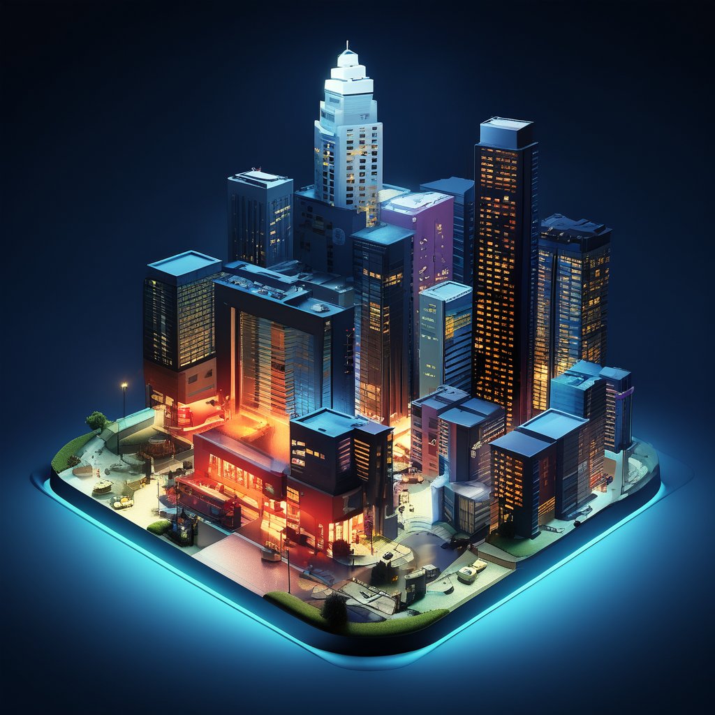 city view at night,isometric style