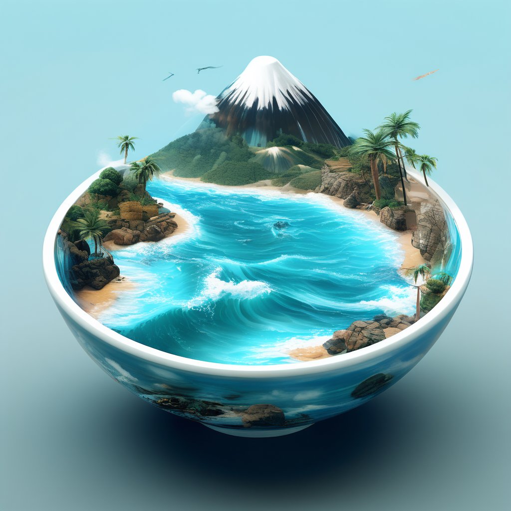 Beautiful and beautiful views of the ocean in Japan,greg rutkowski,isometric style, on a bowl