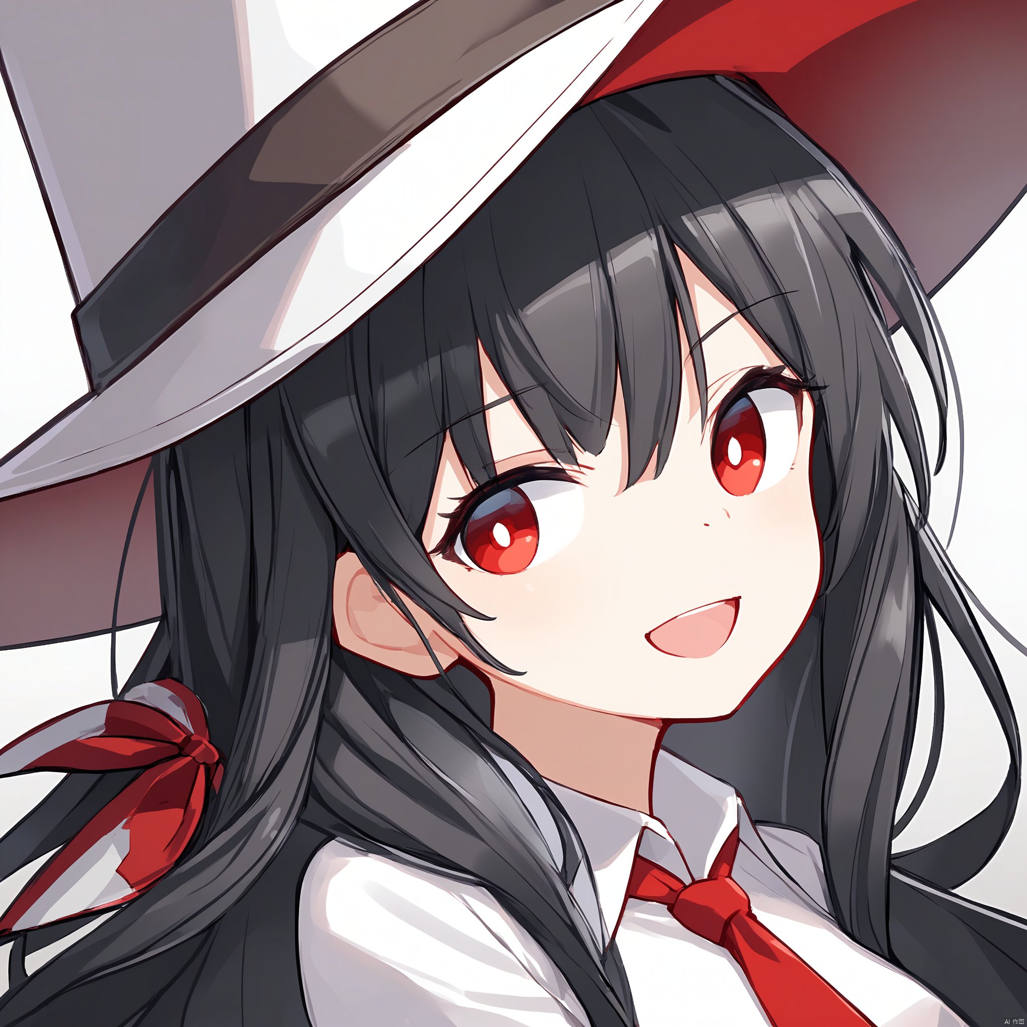 masterpiece,bestquality,line art,line style,Torino,depth of field,1girl,solo,black hair,red eyes,hair between eyes,medium breasts,light smile,looking at viewer,cowboy_shot,bowler_hat,masquerade_mask,half_mask,necktie,magician,pleated_skirt,white_thighhighs,western,tuxedo,stage,