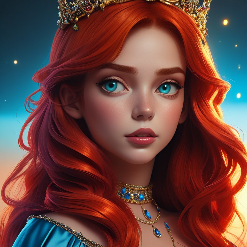 a redhead woman (wearing a crown), (octane, houdini, vfx, render, detailed, 4k ),   by samdoesarts,