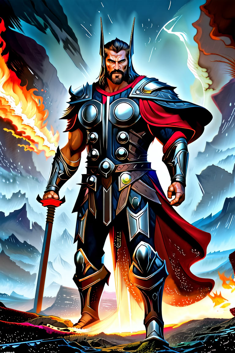 Thor is portrayed by an indian. Full body, (best quality, 4K, 8K, high-resolution, masterpiece), ultra-detailed, realistic, photorealistic, intricate design, vibrant colors, detailed facial expression, otherworldly appearance, glowing elements, complex patterns, high contrast, dynamic lighting, cinematic composition, high detail, high resolution.
