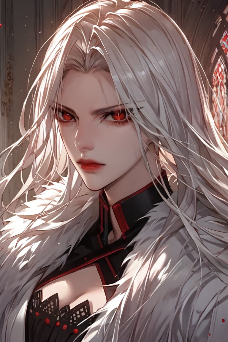 score_9, score_8_up, score_7_up, rating_safe, source_anime, masterpiece, best quality, absurdres, very aesthetic, detailed illustration, 8K UHD,Guestella, 1girl. white hair, red eyes, pale skin, looking at viewer, front view, upper body