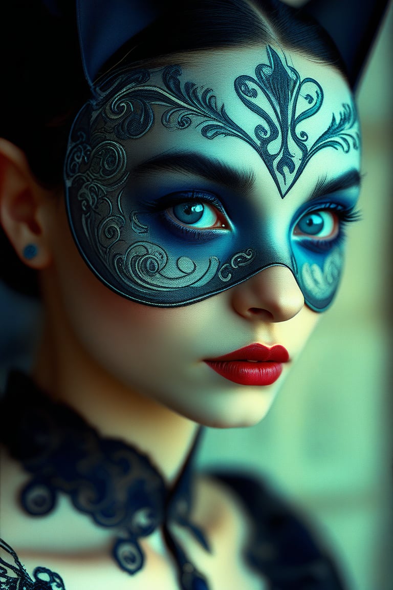 A (2000s vintage RAW photo) of a female bat with black hair and blue eyes, her face adorned in intricate patterns. Her attire is reminiscent to the elegant styles that characterize Claude Michelangelo's designs for Renaissance architecture from around 2000 years old
2000s vintage RAW photo, photorealistic, candid camera, color graded cinematic, eye catchlights, atmospheric lighting, imperfections, natural, shallow dof