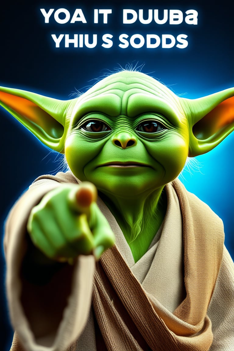 Yoda pointing at viewer on the top of the image there is a text with the words " buzz you have must "