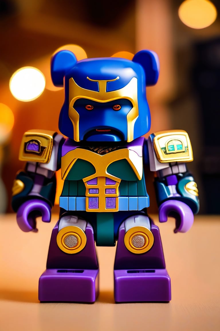 action pose toy as Thanos Hero Marvel by BearBrick. looking at the camera, pastel colors, glossy plastic, dark background, more detail 
,Gao Hunter