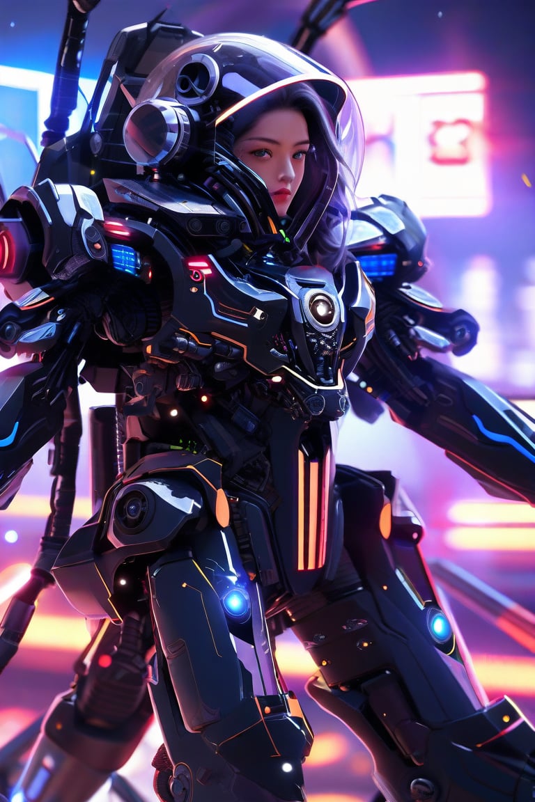 ((best quality)), ((master part)), (Very detailed:1.3), ..3d, Shitu-Mecha, Beautiful cyberpunk woman with her black mecha flying in space, Tecnologia Antiga, HDR (high dynamic range), ray tracing, NVIDIA RTX, super resolution, irreal 5, Subsurface scattering, Textura PBR, Post-processing, anisotropic filtering, profundidade de campo, Maximum Sharpness and Sharpness, Textura Multicamadas, Mapas de Albedo e Destaque, surface shading, Precise simulation of light-material interactions, perfectly proportions, octane rendering, Duotone Lighting,Gao Hunter