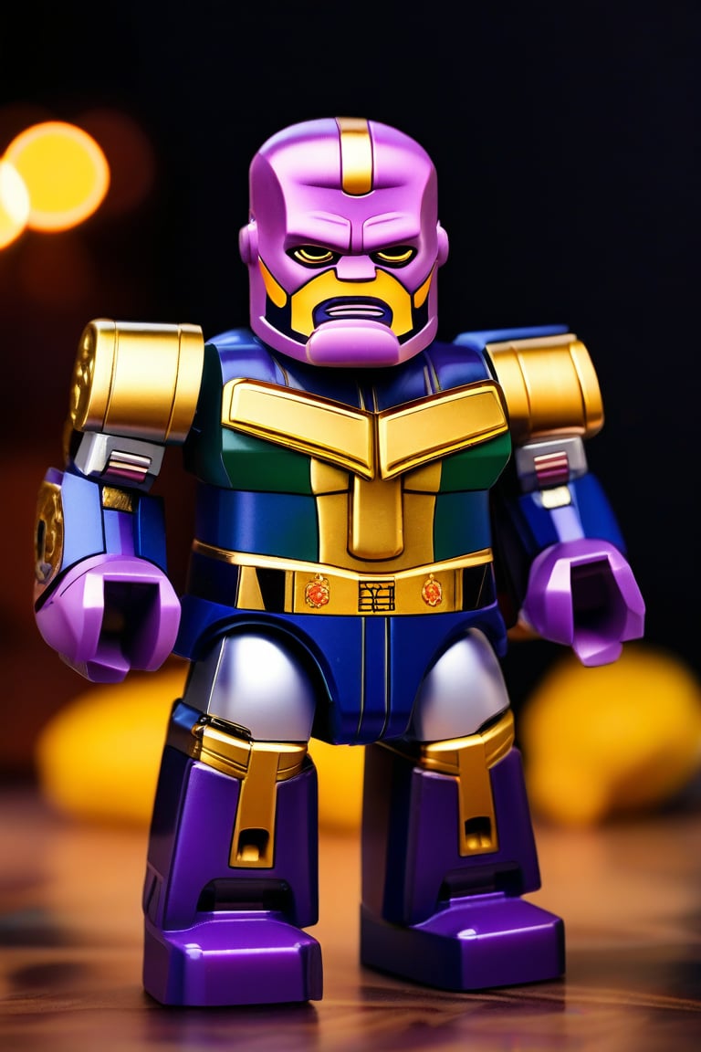 action pose toy as Thanos Hero Marvel by BearBrick. looking at the camera, pastel colors, glossy plastic, dark background, more detail 
,Gao Hunter