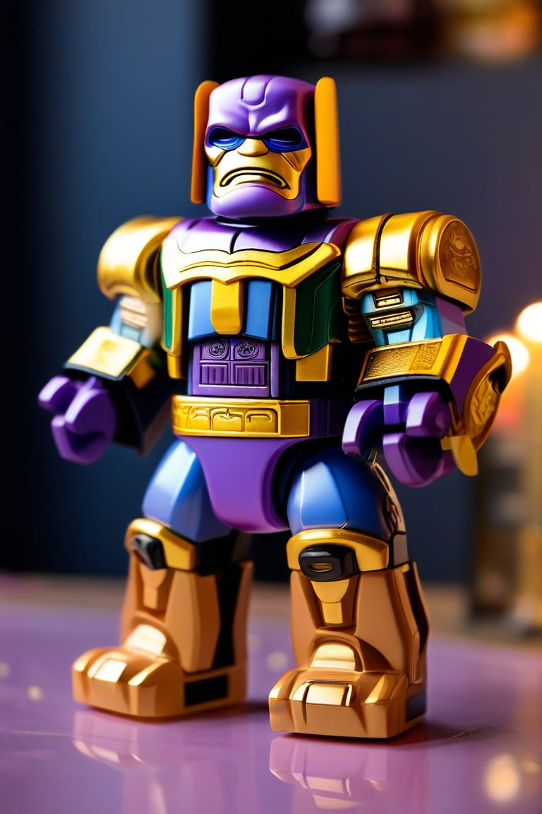 action pose toy as Thanos Hero Marvel by BearBrick. looking at the camera, pastel colors, glossy plastic, dark background, more detail 
,Gao Hunter