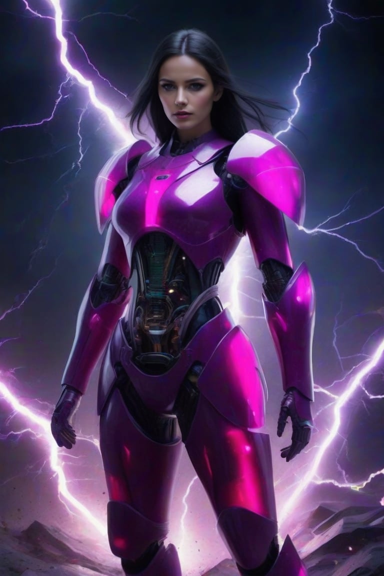 masterpiece, best quality, realistic, 1girl, solo, looking at viewer, black hair, standing, armor, upper body, black background, FuturEvoLabMecha, 