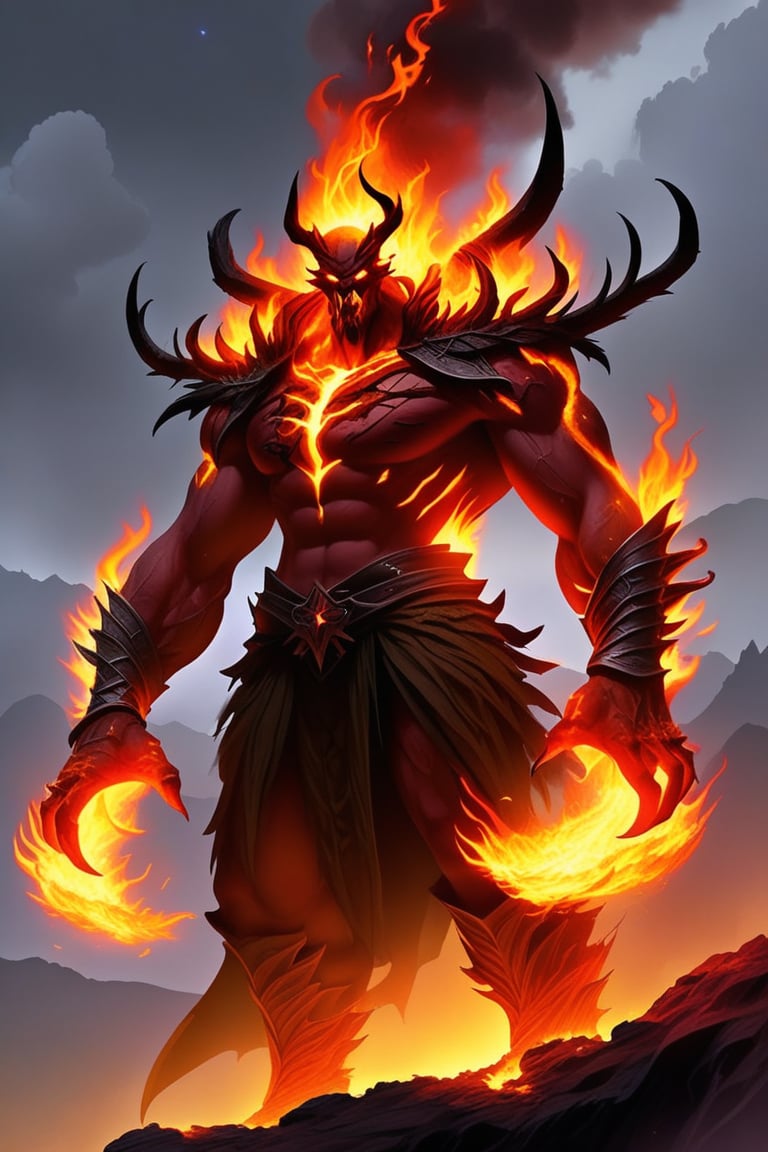 an evil man standing on a hill top. He uses the magic spell and turns into a powerful fire magic \(ek_ge1frt\) monster,ek_game_3ffect,