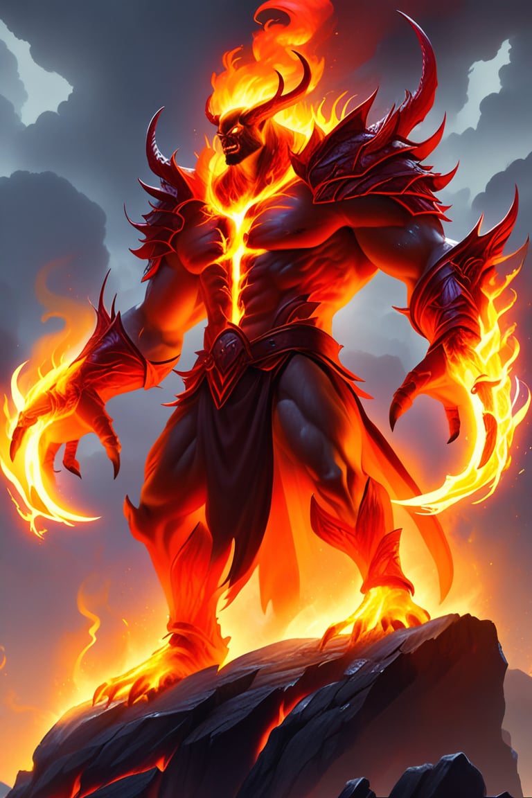 an evil man standing on a hill top. He uses the magic spell and turns into a powerful fire magic \(ek_ge1frt\) monster,ek_game_3ffect,