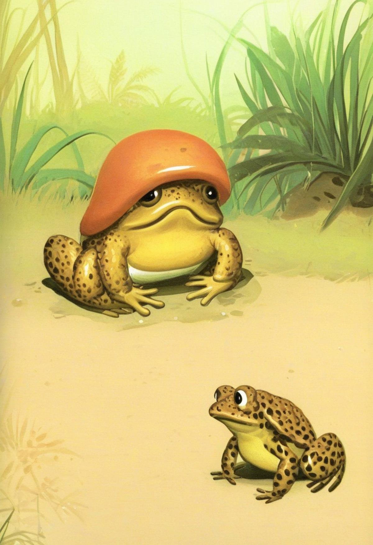 score_9_up, score_8_up, score_7_up, cabsantos, no humans, toad, outdoors, animal focus, solo, day, black eyes, grass, animal, sitting