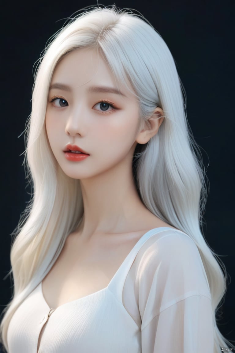 (Surreal), (figure), (High resolution), (8K), (Very detailed), (best figure), (Detailed and beautiful eyes), (highest quality), (Super detailed), (masterpiece), ( wallpaper), (Detailed face), alone, 1 girl, Wavy white hair, Korean, Different Eyes, Long legs, Toned Abs, 