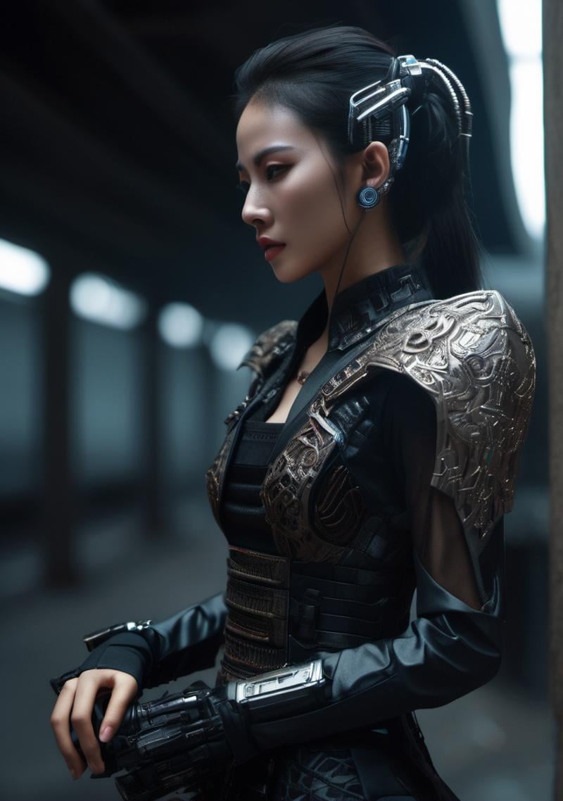 <lora:Stairway_to_liberation:0.8>,cyberpunk, dark angle, realistic, thai dress, thai dress, highly detailed skin, skin pores,