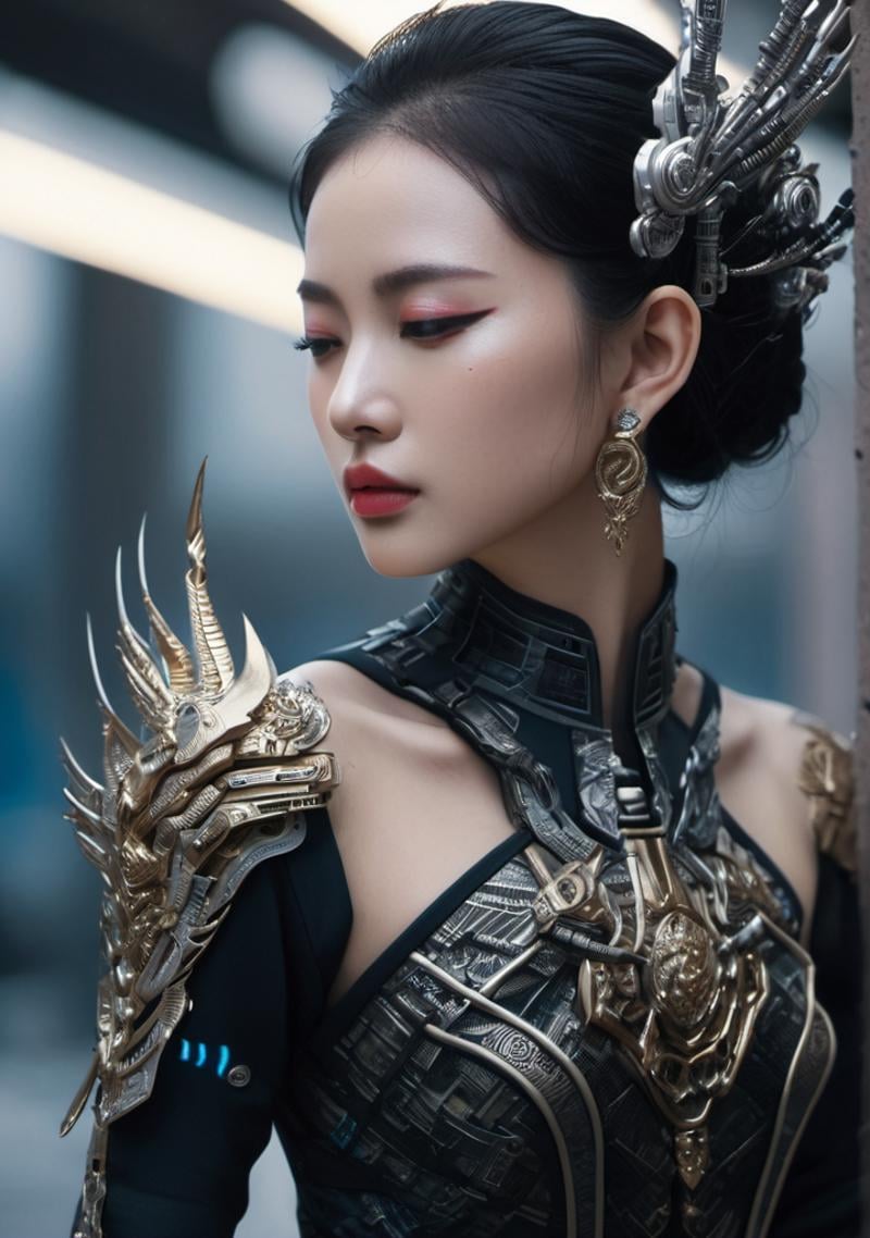 <lora:Stairway_to_liberation:0.8>,cyberpunk, dark angle, realistic, thai dress, thai stlye,beautiful movement, highly detailed skin, skin pores,