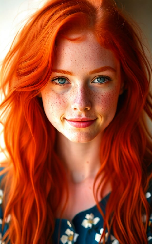 Realistic candid photo, young red-haired girl, portrait of a redhead with freckles, beautiful female portrait, teen-aged girl, model, red-haired woman
