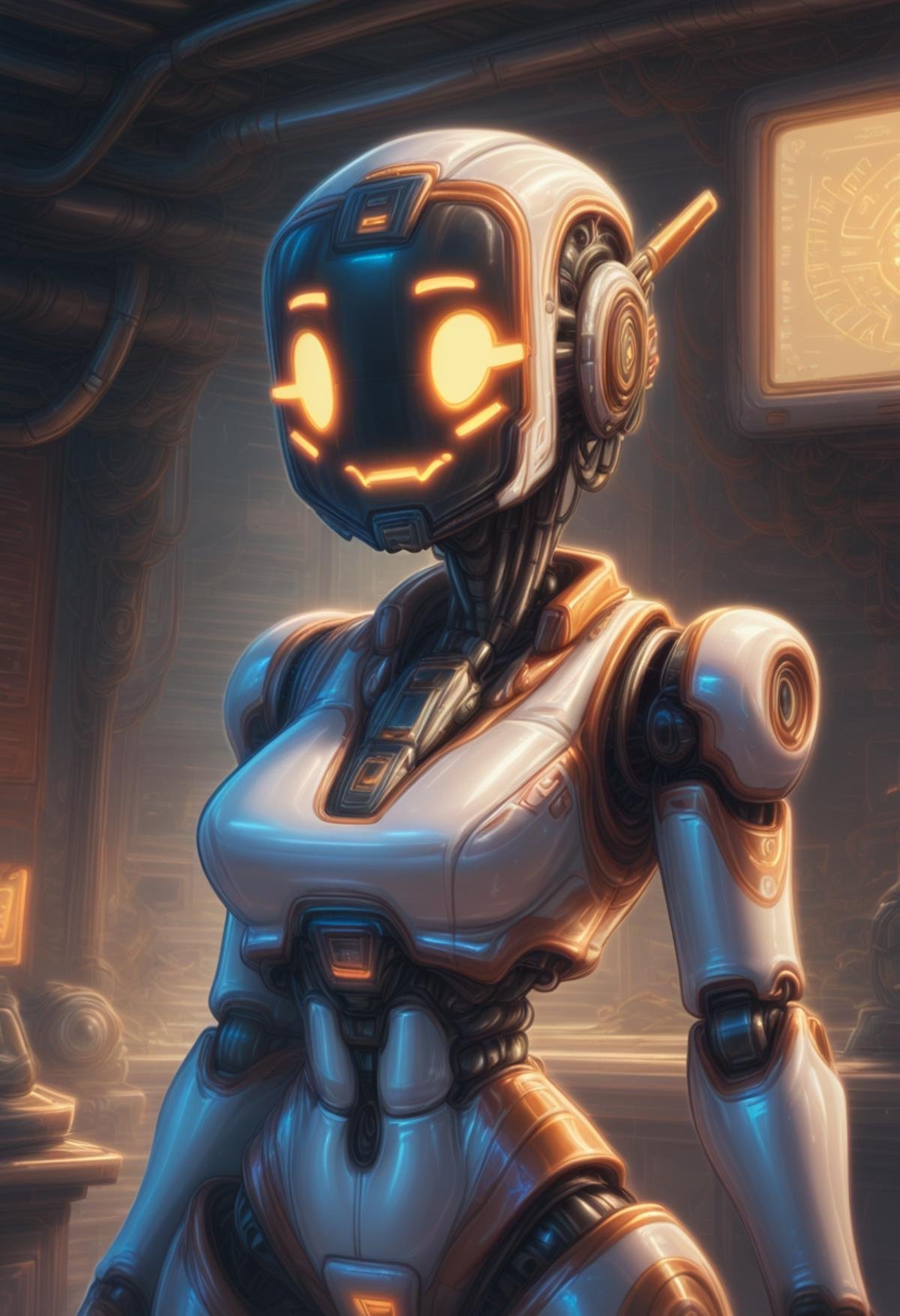 Score9, Score8up, Score7up, volumetriclighting, chiaroscurolighting, ultradetailed, shaders, vibrantneontrim, glow, 1girl, stylized, indie, robot-girl, screen-face, stylized, ((lewd, glossy, curvy, suggestive, expressive, inviting, detailedexpression)), embedded:detailxl, 