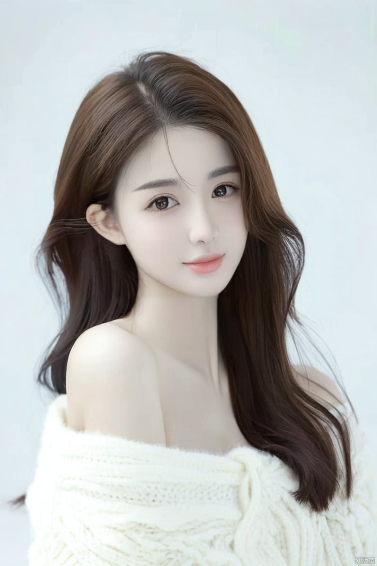 美女头像,upper_body,露肚脐,白色毛衣,brown hair,长长的睫毛,,(super realistic, photo-realistic:1.3), newest, sensitive,best quality,masterpieces