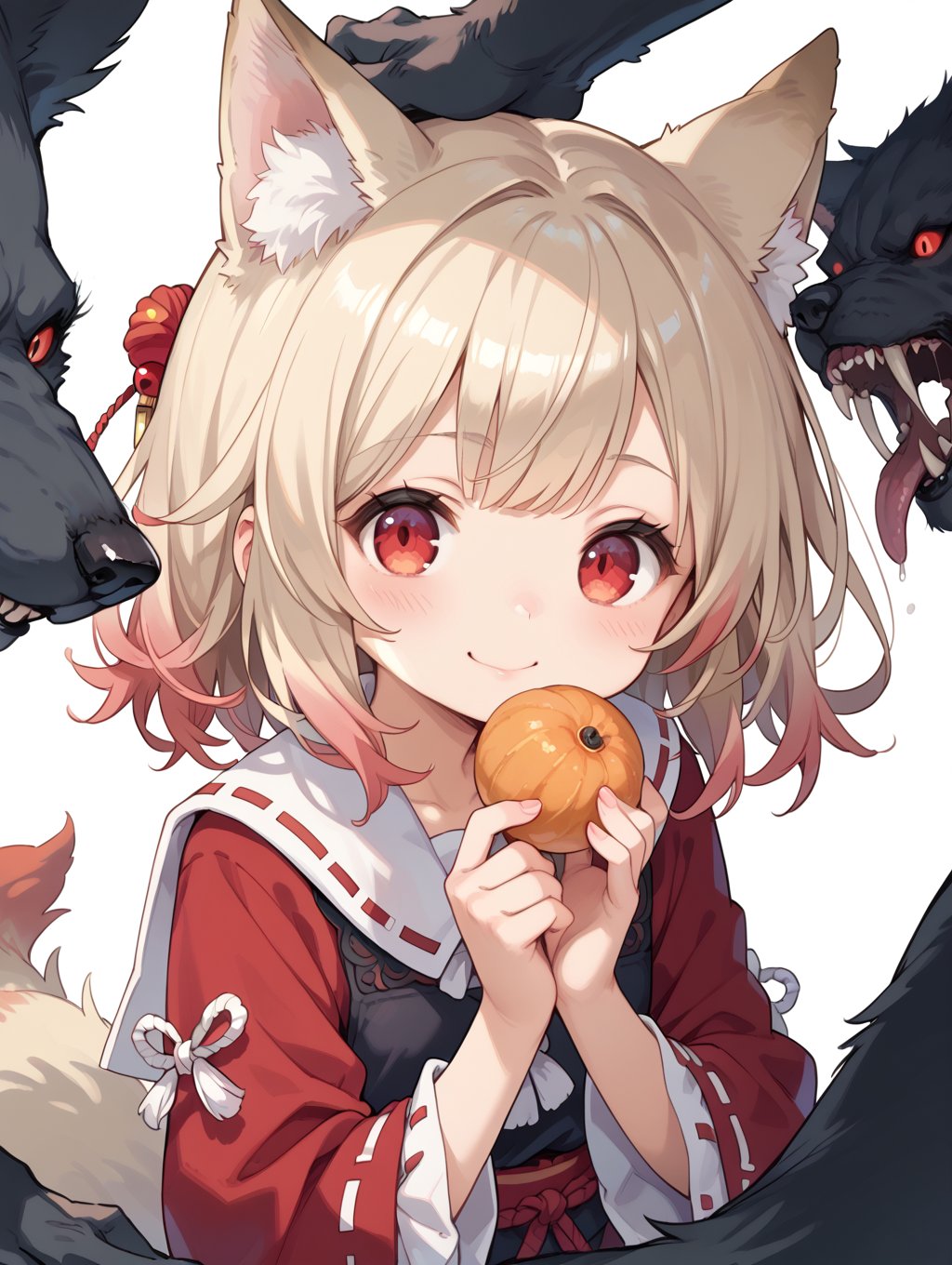 score_9, score_8_up, score_7_up,perfect eyes, kitsune, werewolf, red eyes, black skin, pretty girl, cute girl, teasing