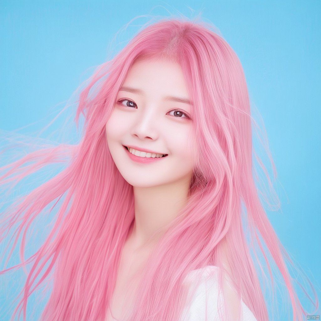 no Long neck,girl,solo,long hair,pink hair,smile,Candy