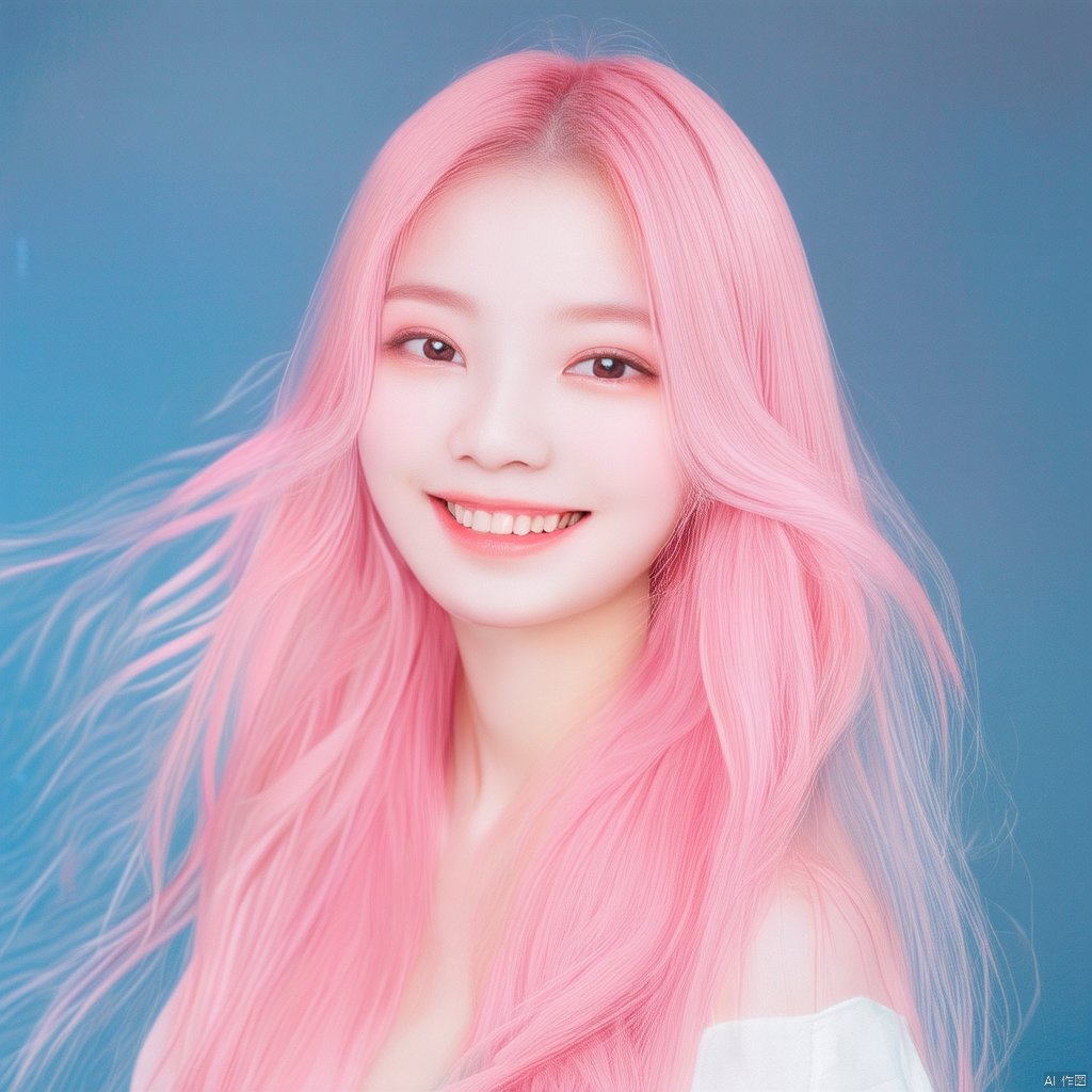 no Long neck,girl,solo,long hair,pink hair,smile,Candy