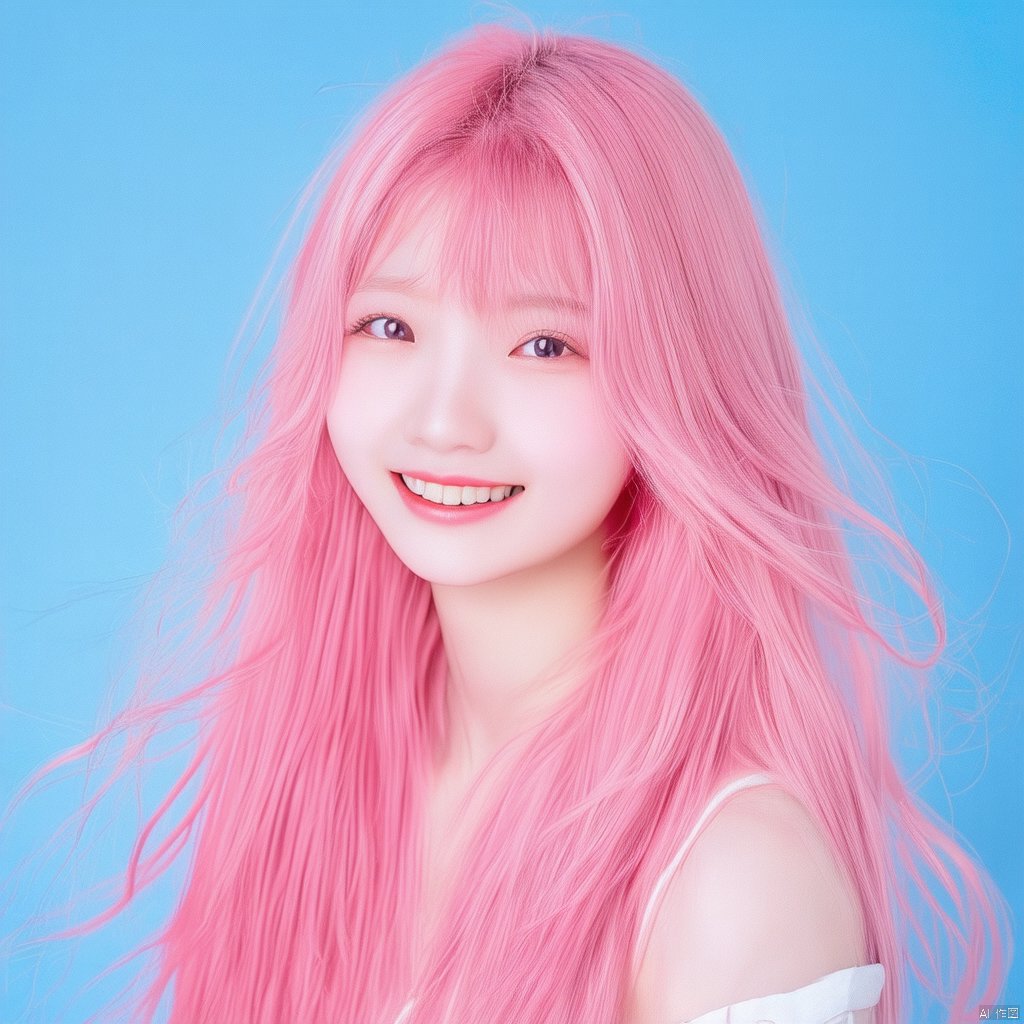 no Long neck,girl,solo,long hair,pink hair,smile,Candy