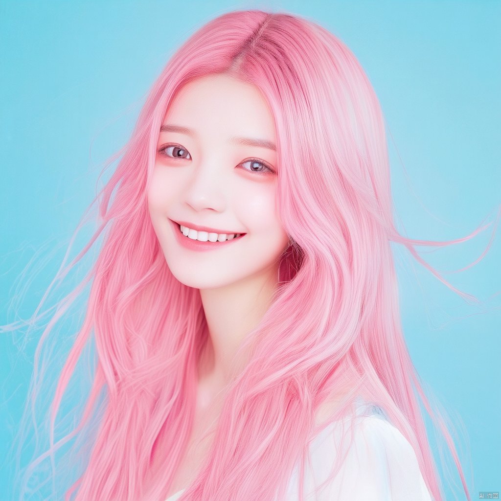 no Long neck,girl,solo,long hair,pink hair,smile,Candy