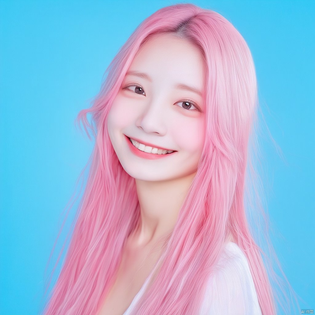 no Long neck,girl,solo,long hair,pink hair,smile,Candy