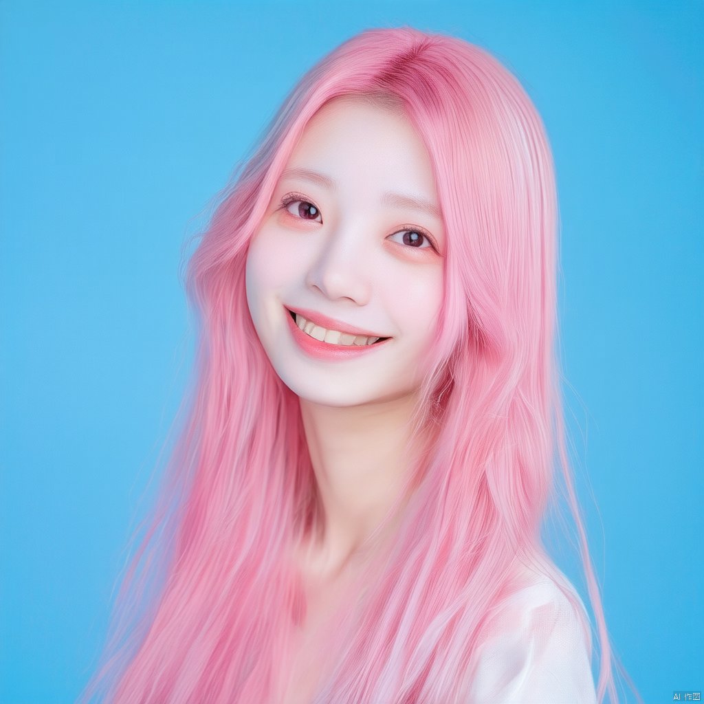 no Long neck,girl,solo,long hair,pink hair,smile,Candy