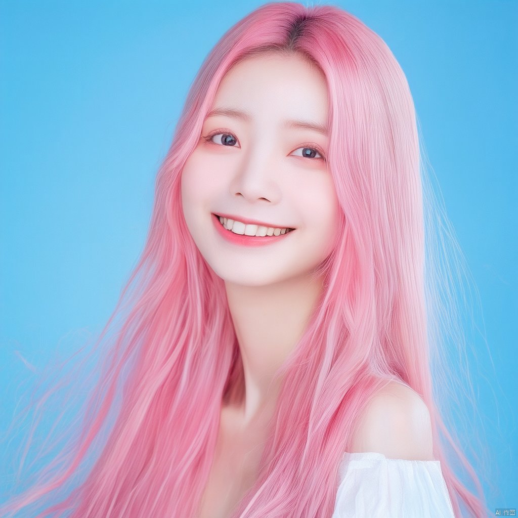 no Long neck,girl,solo,long hair,pink hair,smile,Candy