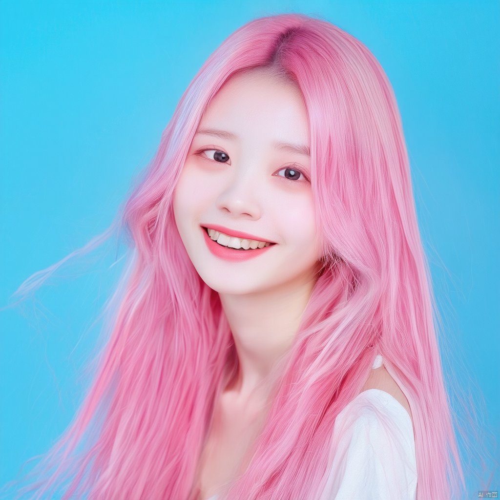 no Long neck,girl,solo,long hair,pink hair,smile,Candy