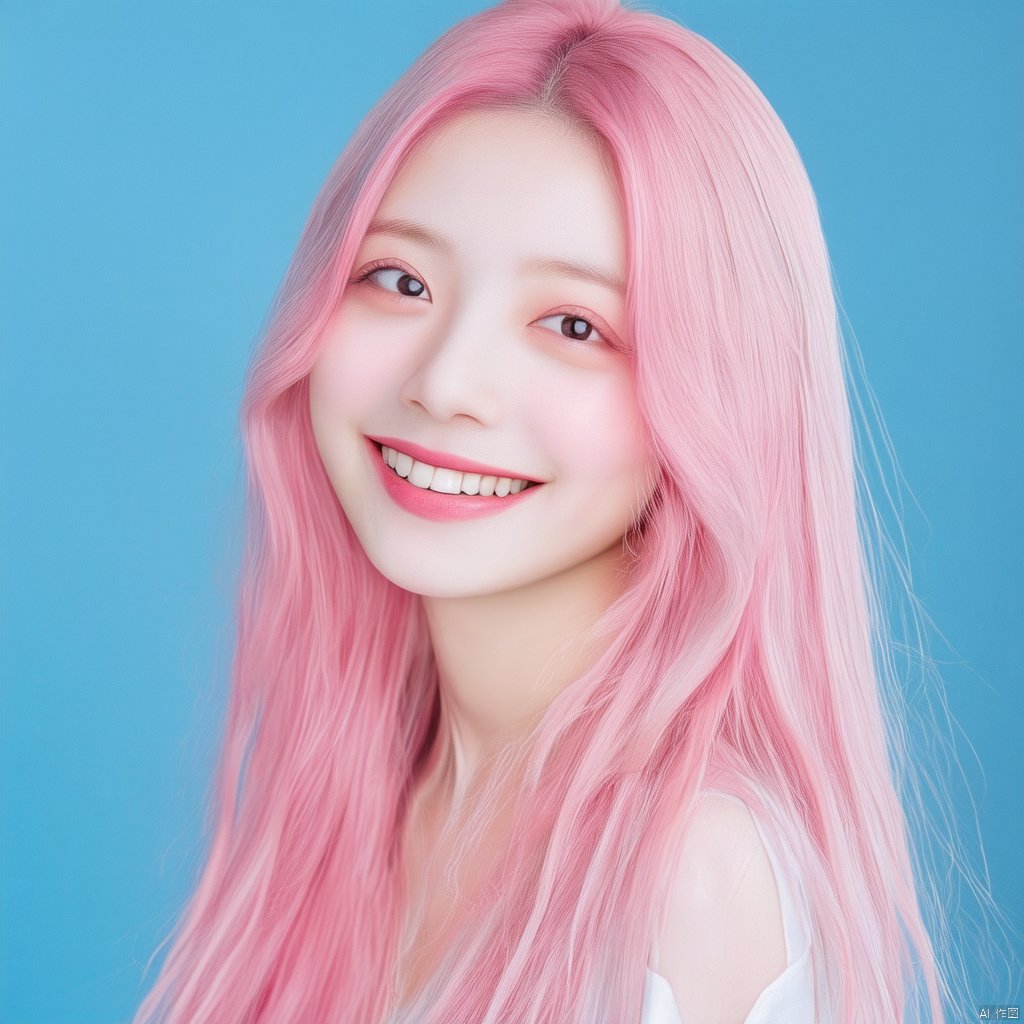 no Long neck,girl,solo,long hair,pink hair,smile,Candy