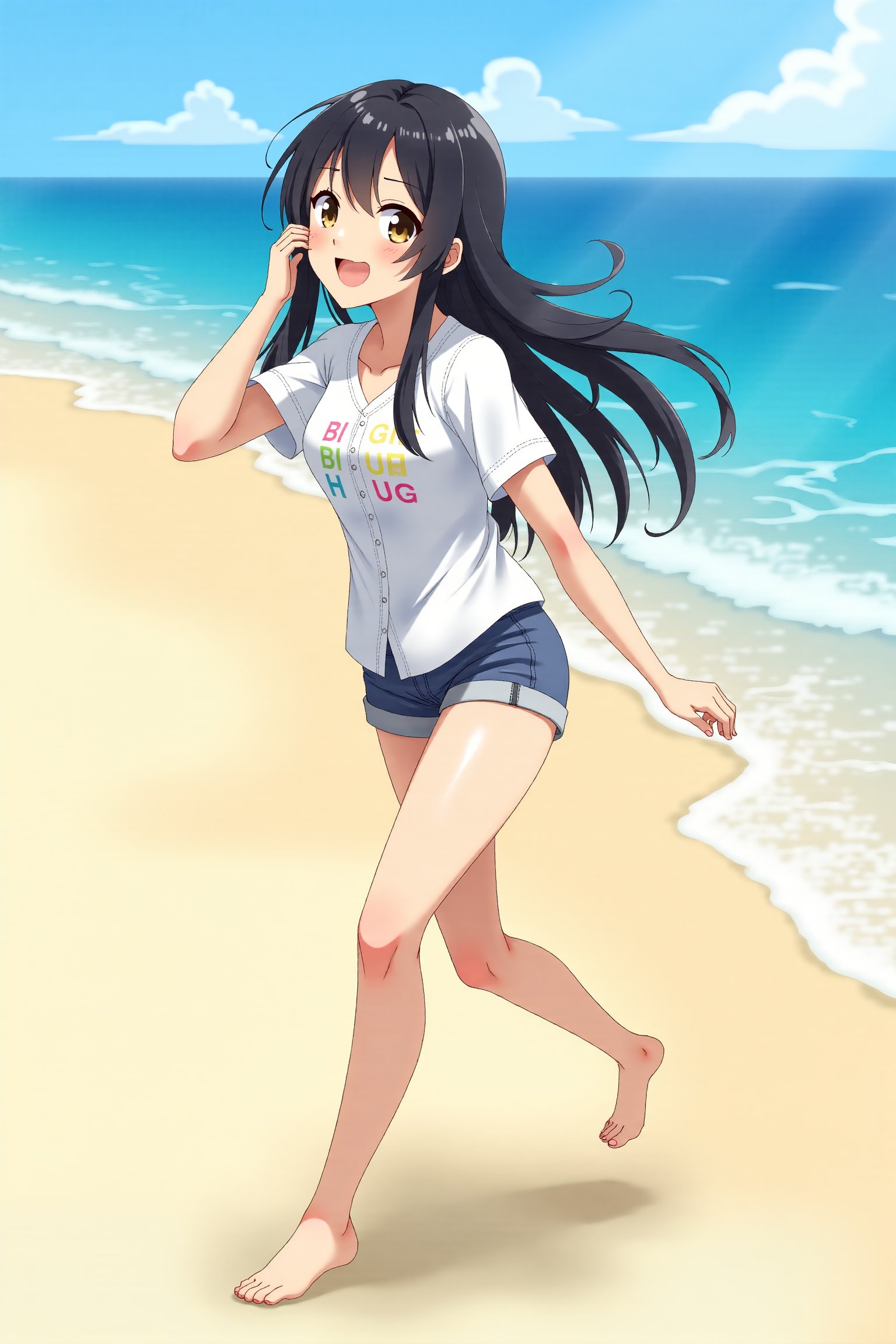 score_9, score_8_up, score_7_up, score_6_up, score_5_up, score_4_up, BREAK, source_anime,1girl, clothed, yoko littner, v, in beach, sunny , sea, sand, sun, by nilsunna, looking at viewer, happy, dutch angle, curvy