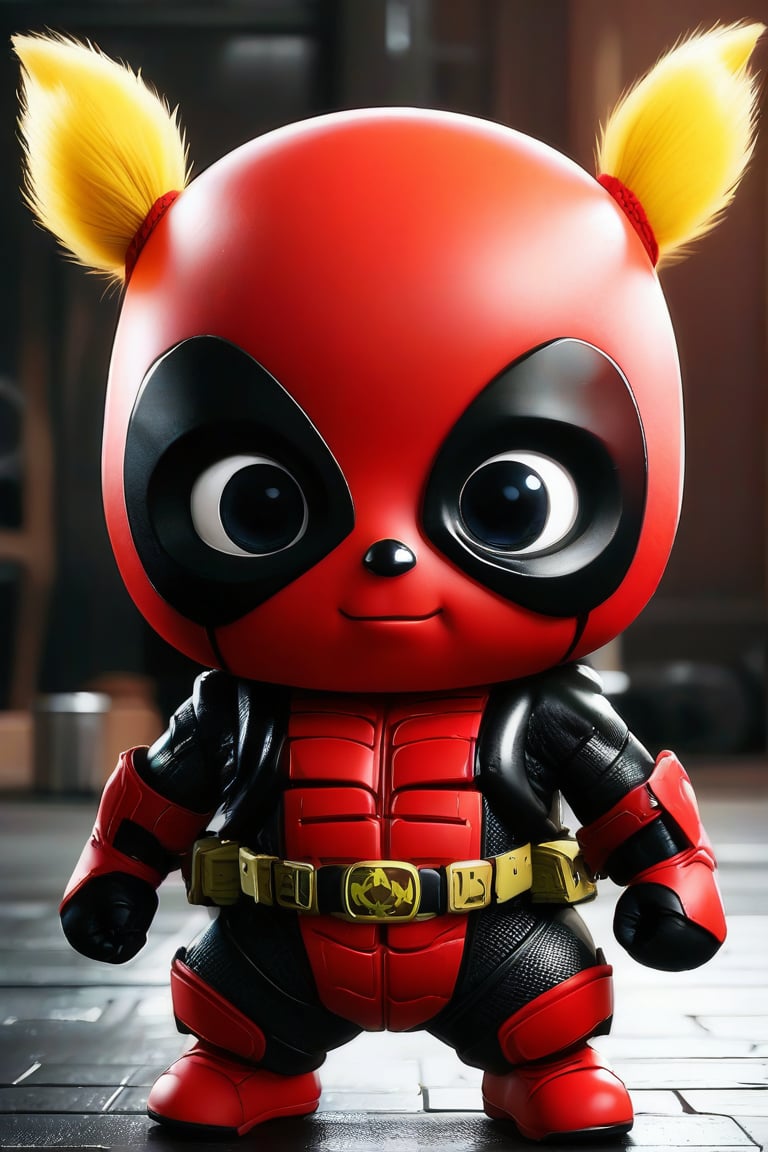 A baby yellow chick as deadpool