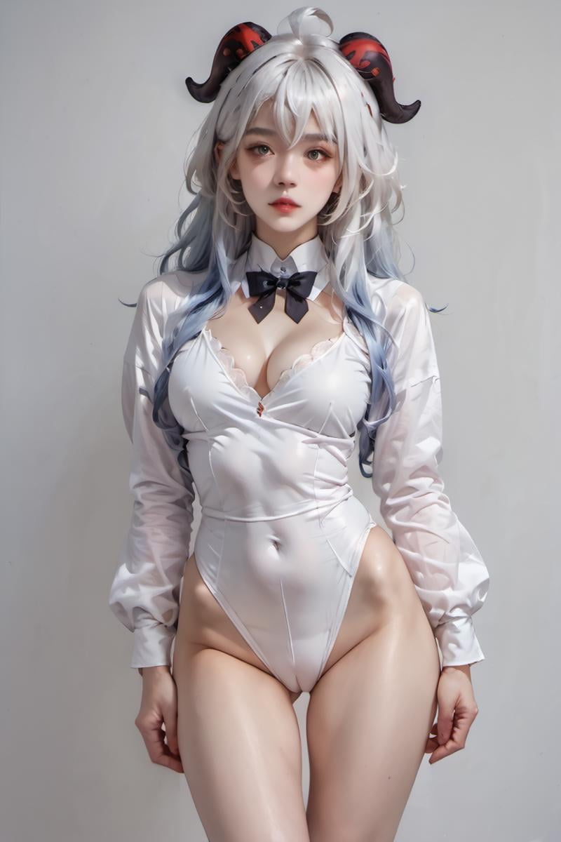 score_9, score_8_up, score_7_up, 1 female,solo,thigh upper,ganyu cosplay,white hair,ntxl<lora:EMS-454240-EMS:0.800000>