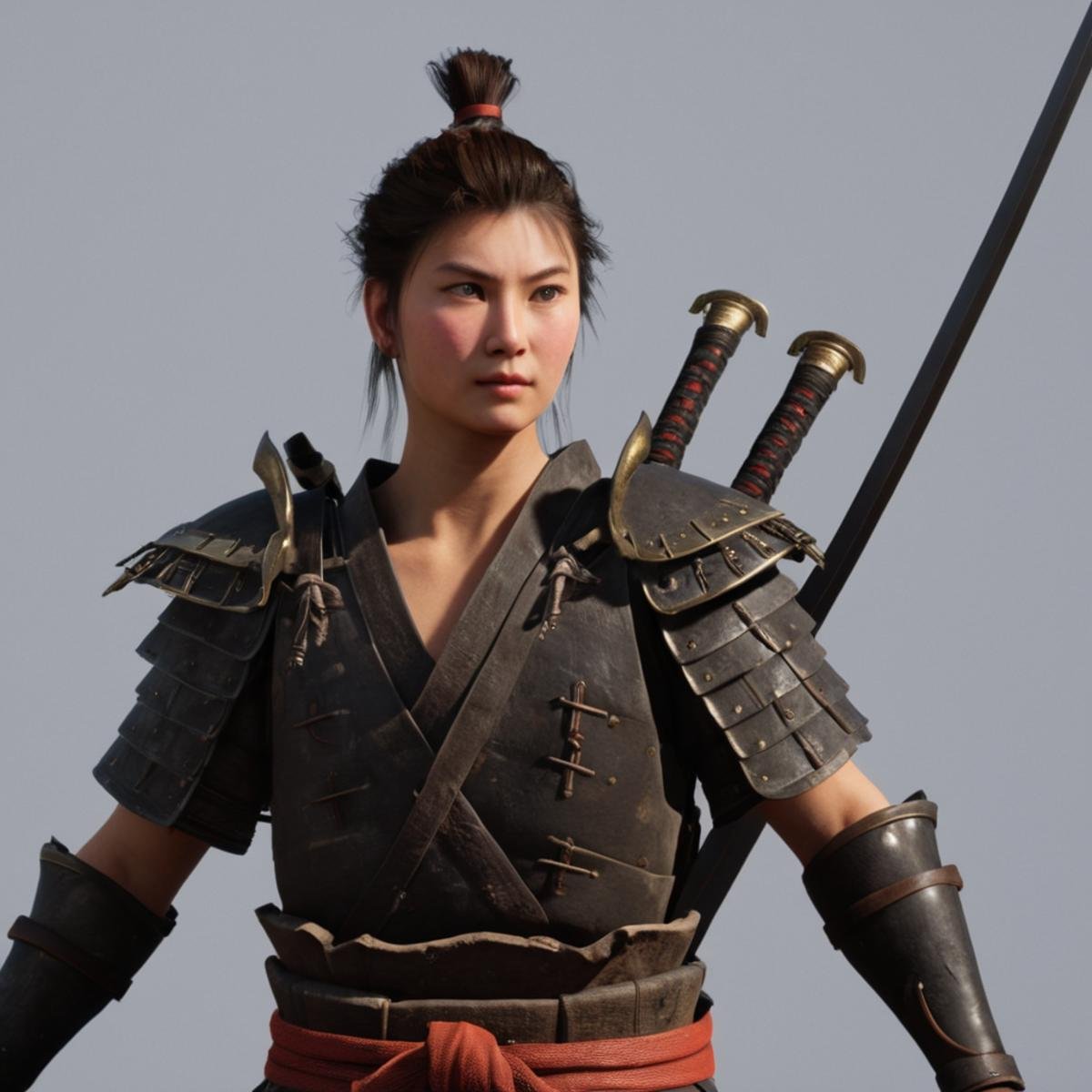 cinematic film still of  <lora:Unreal Engine style:1>An Unreal Engine image of a man in a samurai costume holding two swords,solo,1boy,standing,weapon,male focus,outdoors,horns,holding weapon,armor,blurry,helmet,shoulder armor,bow (weapon),arrow (projectile),japanese armor,fake horns,torii,quiver,samurai,horned helmet,kabuto (helmet) , realistic, realism, photorealism, hyperrealism, hyperrealistic, realistic, sharp, detailed, cinematography style, film light style, movie still,  professional photography, artistic, perfection, contrast, cinematic, filmic, high quality photo,  8k quality, colorful, photography style, 3D computer graphics, Blender, 3ds Max, Maya, Cinema 4D, ZBrush, AutoCAD, LightWave 3D, Adobe Dimension, virtual reality, 3d, different people, different characters, different models, detailed eyes, detailed nose, detailed ears, detailed environment, detailed body, detailed face, detailed nipples, detailed breasts, detailed feet, detailed hands, perfect, perfection, epic, awesome, Interactive, Cybernetics, different lighting, light, Video games, Film and television, Unreal, real-time 3D,  Epic Games style, Unreal Engine style, shallow depth of field, vignette, highly detailed, high budget, bokeh, cinemascope, moody, epic, gorgeous, film grain, grainy