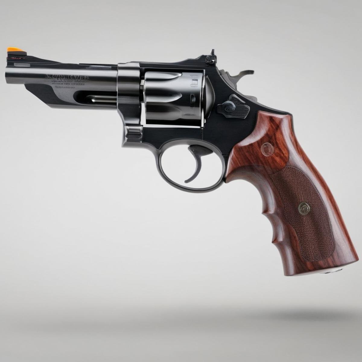 Hyperrealistic art of  <lora:0.44 magnum revolver:1.2>0.44 magnum revolver a revolver with a wooden grip on a white surface perfection, Extremely high-resolution details, photographic, realism pushed to extreme, fine texture, incredibly lifelike