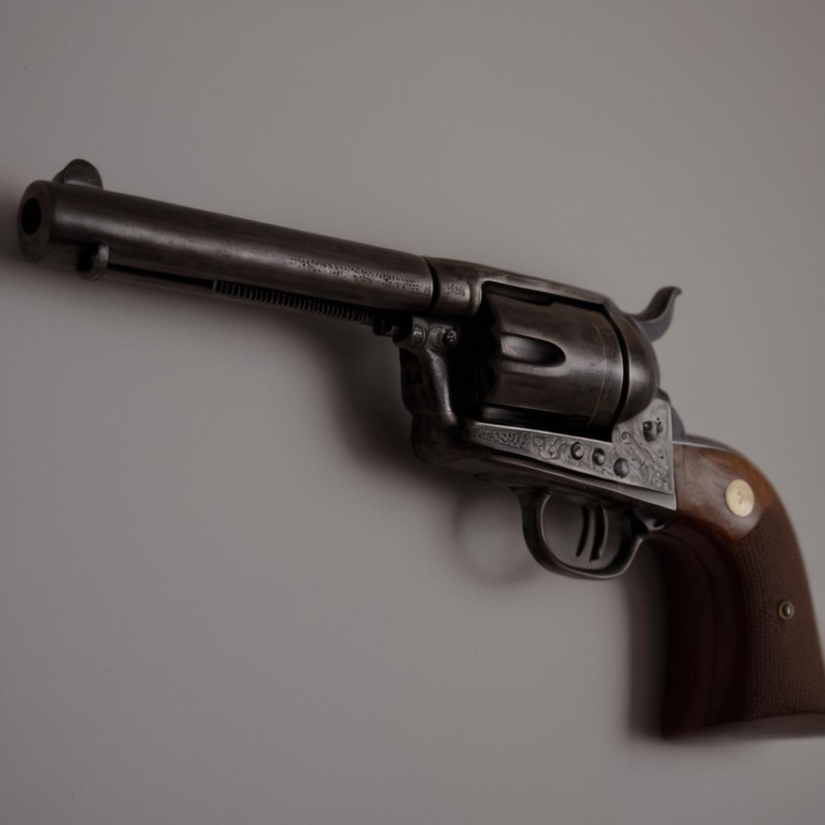 cinematic film still of  <lora:Colt revolver handgun:0.8>a revolver with a wooden handle on a white surface,simple background,weapon,grey background,gun,no humans,shadow,traditional media,handgun,revolver,magazine (weapon),still life , gun, handgun, pistol, revolver, wild west, western, red dead redemption style, Colt Single Action revolver handgun <lora:Perfect Hands:1>, shallow depth of field, vignette, highly detailed, high budget, bokeh, cinemascope, moody, epic, gorgeous, film grain, grainy