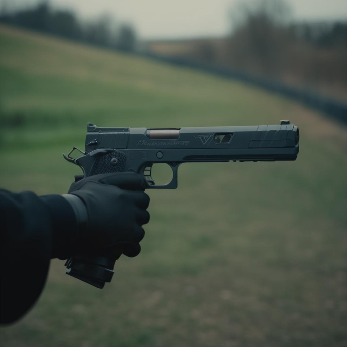 cinematic film still of  <lora:STI 1911:0.8>POV Point of view, STI 1911 pistol hand gun weapon, a person holding a gun in their hand,1girl,gloves,1boy,holding,weapon,outdoors,black gloves,fingerless gloves,holding weapon,blurry,gun,depth of field,blurry background,pov,holding gun,handgun ,action film style, 1st person shooter, shallow depth of field, vignette, highly detailed, high budget, bokeh, cinemascope, moody, epic, gorgeous, film grain, grainy