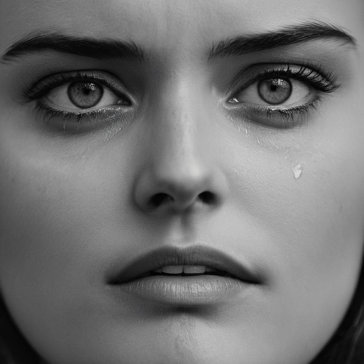 cinematic film still of  <lora:crying style:0.8> <lora:detailed:0.5> <lora:perfection style:0.5>a woman with tears on her face is crying.,1girl,solo,looking at viewer,monochrome,greyscale,teeth,tears,lips,eyelashes,crying,portrait,close-up,realistic,eye focus , crying, sad, teary face, tears, crying style, shallow depth of field, vignette, highly detailed, high budget, bokeh, cinemascope, moody, epic, gorgeous, film grain, grainy