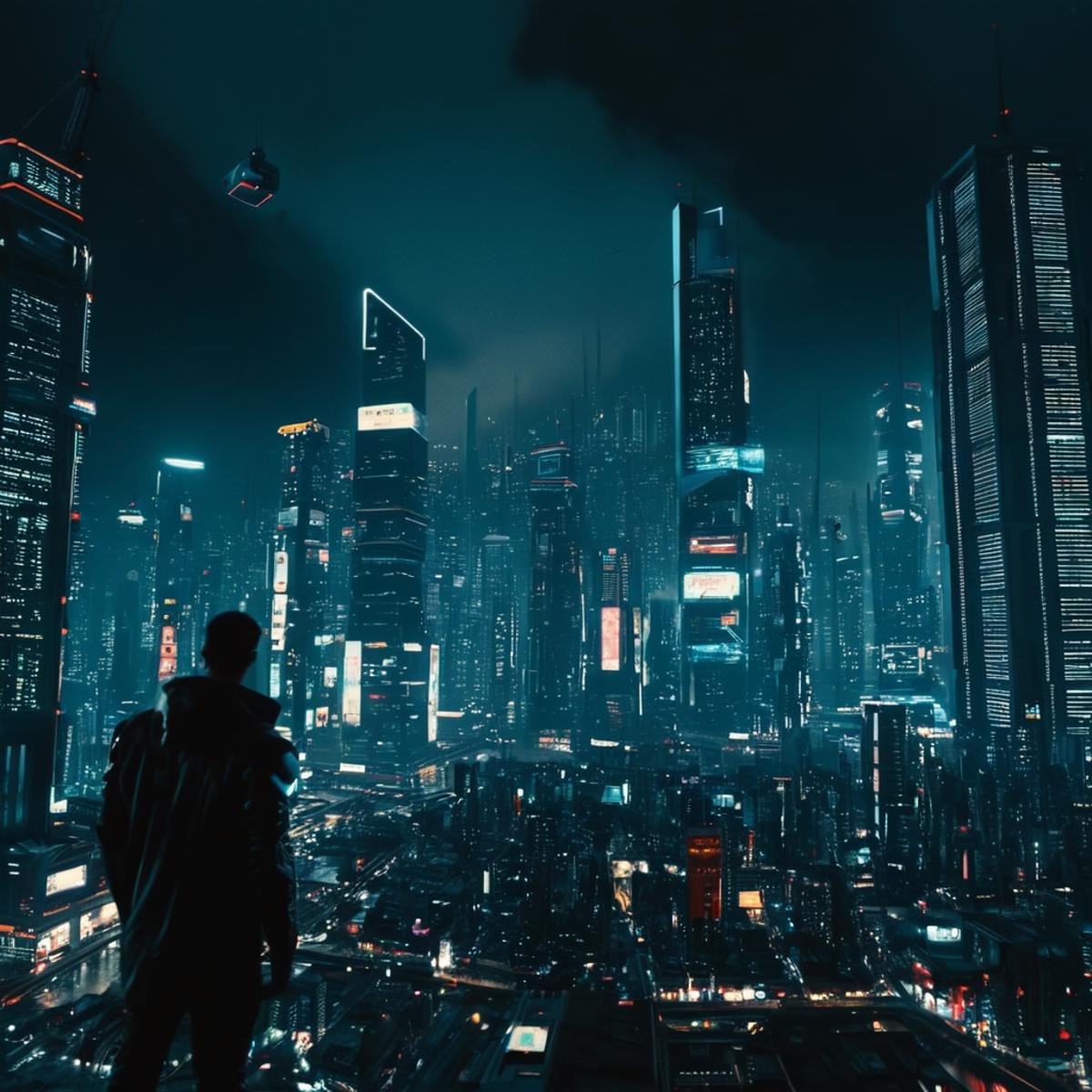 cinematic film still of <lora:cyberpunk style v3:1>In Cyberpunk city a city with a lot of tall buildings at night,bionic,transhuman,Dystopia,Dystopian,kakotopia,Science fiction,high tech,low life,societal collapse,Artificial,Posthuman,future,futuristic,Artificial intelligence,Cyborg,genetically-enhanced humans,sci-fi,Cyberpunk Style,outdoors,sky,no humans,night,building,scenery,science fiction,city,cityscape,dark,skyscraper,city lights,crane (machine),Cyberpunk Style , science fiction, futuristic setting, detailed background, dramatic light, dramatic shadow light, contrast, cinematic color, cinematic look, filmic, realistic, realism, perfection, perfect, different, cinematic, film, cinematography, artstation, Cyberpunk city style, Cyberpunk style, shallow depth of field, vignette, highly detailed, high budget, bokeh, cinemascope, moody, epic, gorgeous, film grain, grainy