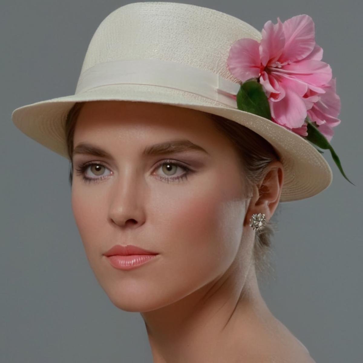 Hyperrealistic art of  <lora:Cinematic Vintage Hollywood Film Style:1> sharp detailed, a woman wearing a hat with flowers on itCinematic Vintage Hollywood Film Style, Extremely high-resolution details, photographic, realism pushed to extreme, fine texture, incredibly lifelike