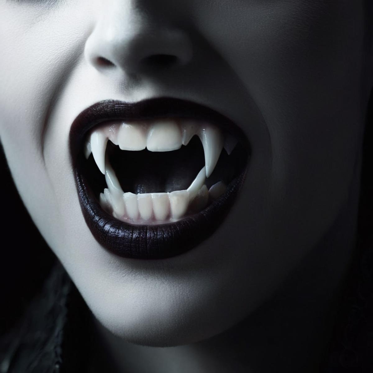 Dark Fantasy Art of Diffused Light fill light <lora:vampire fangs teeth:1> vampire fangs teeth, dark, moody, dark fantasy style