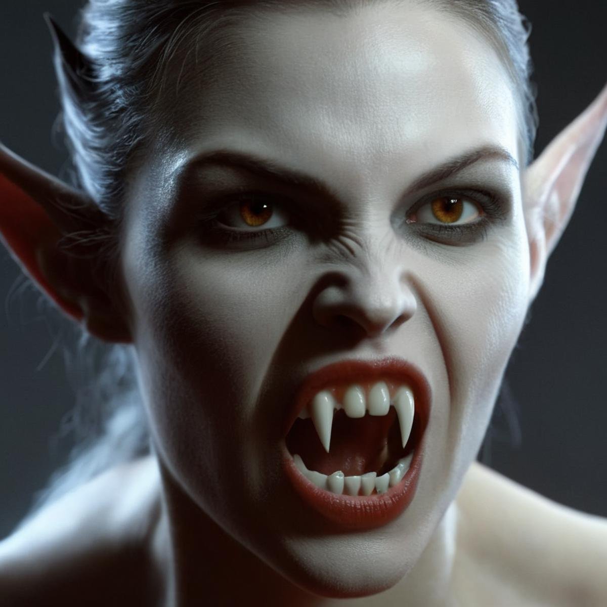 professional 3d model of Diffused Light fill light <lora:vampire fangs teeth:1.5>  vampire creature woman with vampire fangs teeth, octane render, highly detailed, volumetric, dramatic lighting