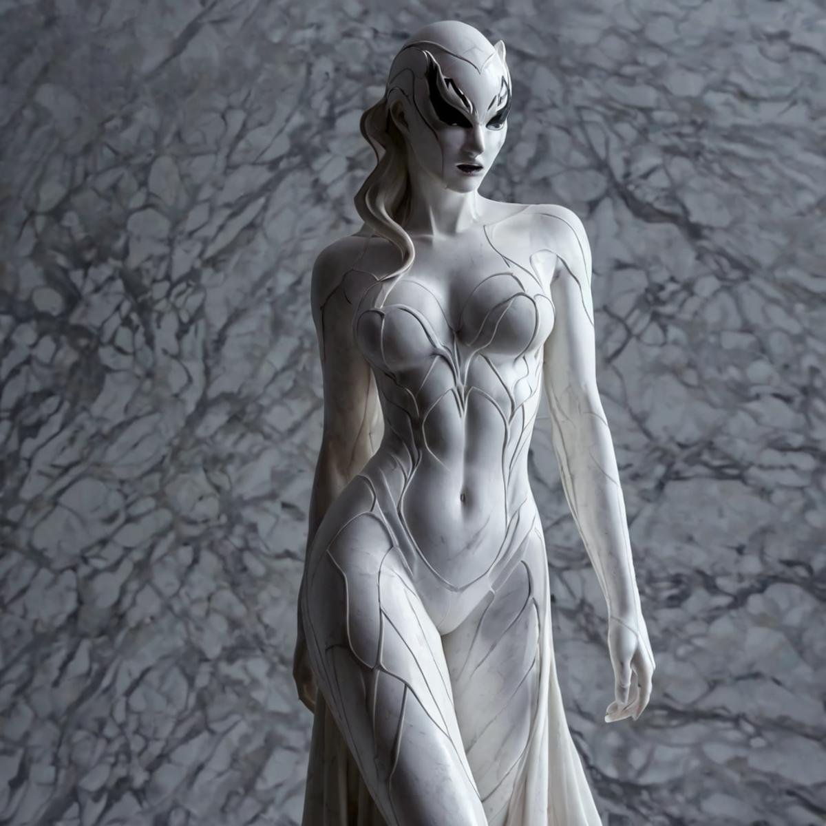 UHD, 4k, ultra detailed, cinematic, a photograph of  <lora:perfection style:0.3> <lora:sculpture v2:0.9>Marble sculpture statue of   <lora:Symbiote Style v2:0.5>a woman with a venom costume standing in front of a wall Symbiote Style full shotMarble sculpture style, epic, beautiful lighting, inpsiring