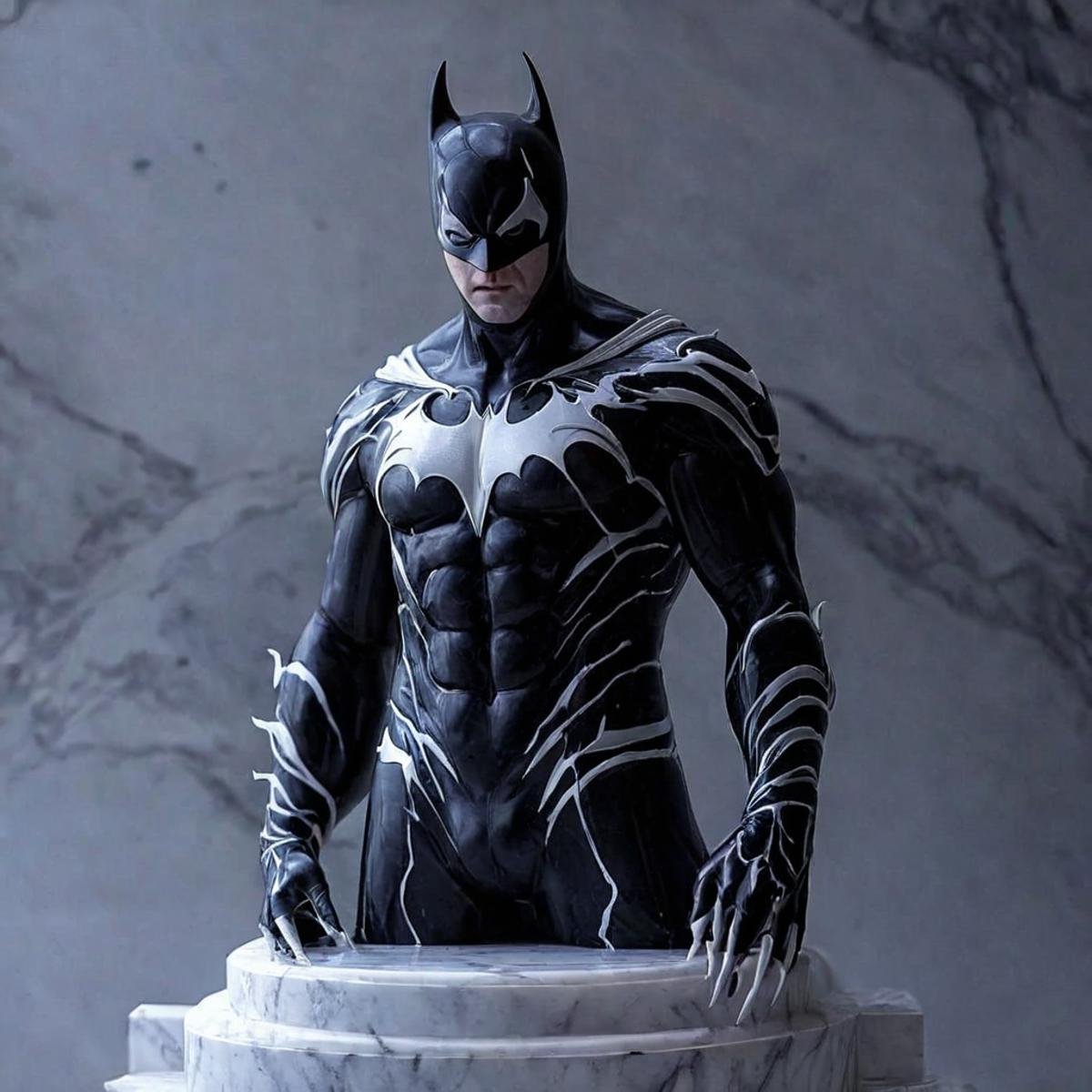 UHD, 4k, ultra detailed, cinematic, a photograph of  <lora:perfection style:0.3> <lora:sculpture v2:0.9>Marble sculpture statue of   <lora:Symbiote Style v2:0.5>person wearing a sculpture venom batman costume Symbiote StyleMarble sculpture style, epic, beautiful lighting, inpsiring