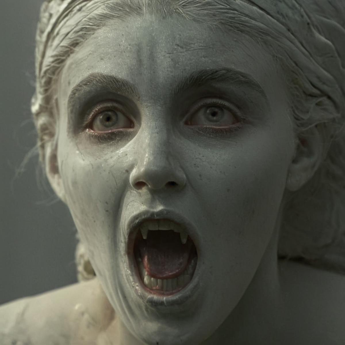 UHD, 4k, ultra detailed, cinematic, a photograph of  <lora:perfection style:0.3>Marble sculpture statue of a <lora:Bram Stoker Dracula style:1>Mina Murray Elisabeta a screaming woman with a weird face and a creepy look on her face, epic, beautiful lighting, inpsiring <lora:sculpture v3:1>