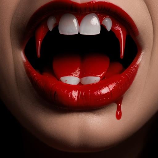 UHD, 4k, ultra detailed, cinematic, a photograph of  <lora:vampire fangs teeth 1.5:1.2>a woman with a blood dripping from her vampire's teeth and red lipstick vampire fangs teeth, epic, beautiful lighting, inpsiring