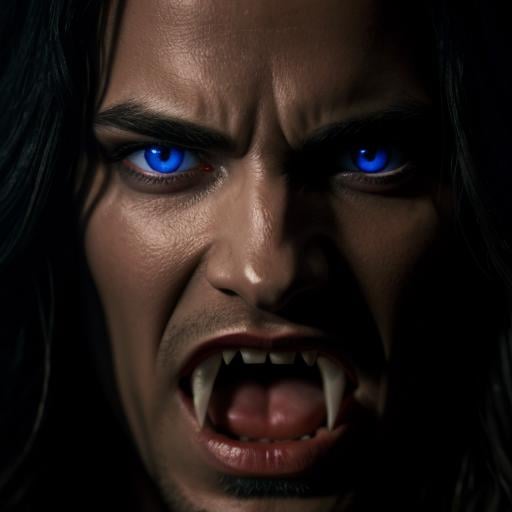 UHD, 4k, ultra detailed, cinematic, a photograph of  <lora:vampire fangs teeth 1.5:1.2>a man with long hair and a blue eye and vampire's teeth vampire fangs teeth, epic, beautiful lighting, inpsiring